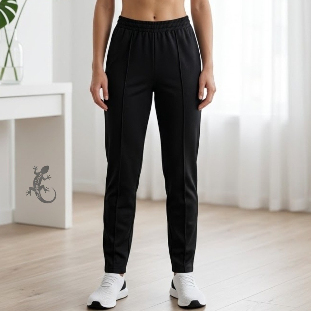 Roaman's Pants 16W Petite Black Elastic Waist Pintuck Straight Leg Trousers‎